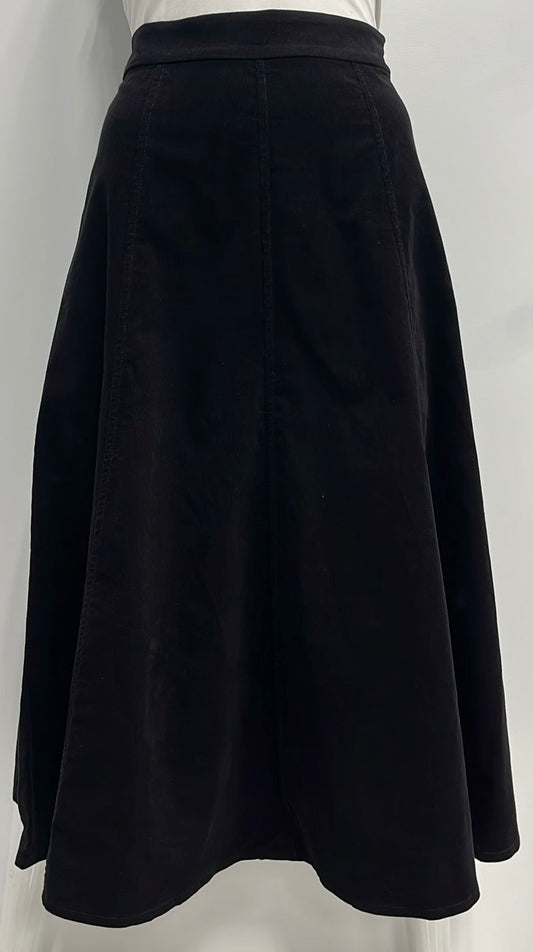 WEAR AND FLAIR PANELED CORDUROY SKIRT-EXTRA LONG BLACK