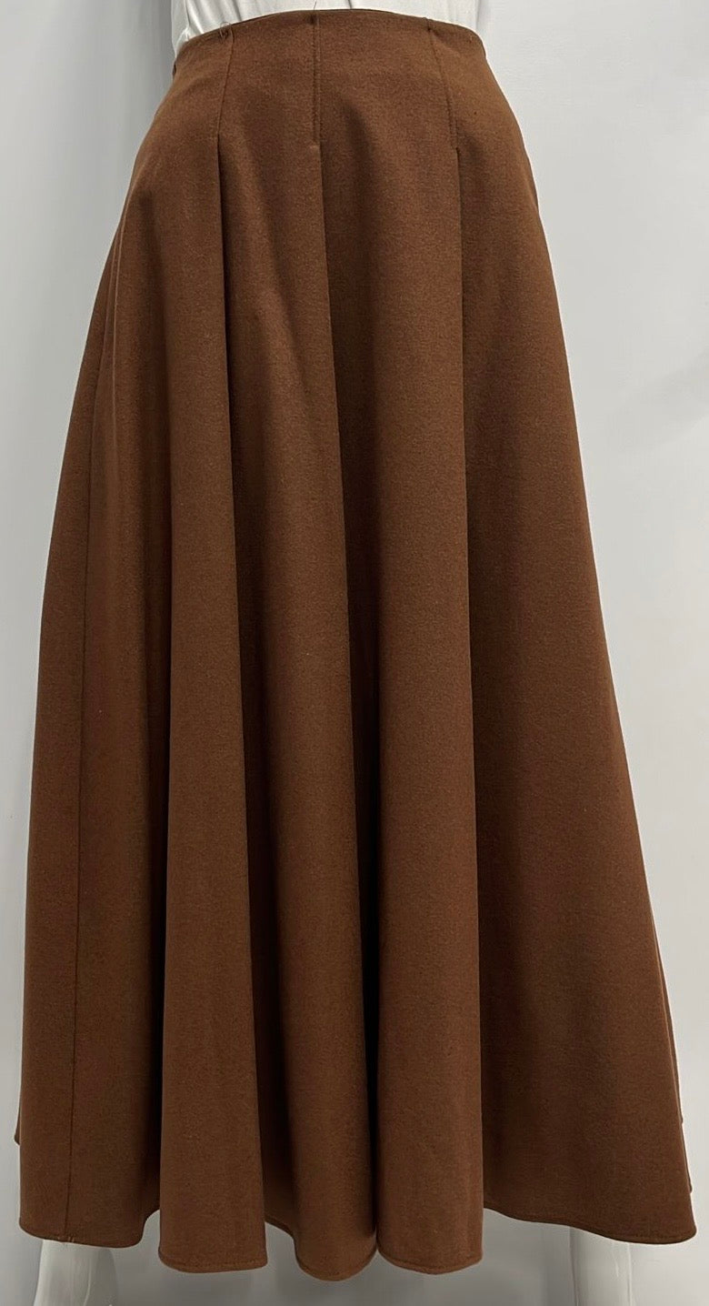 WEEKEND FLARED WOOLY SEWN DOWN PLEATS SKIRT-MIDI CINNAMON