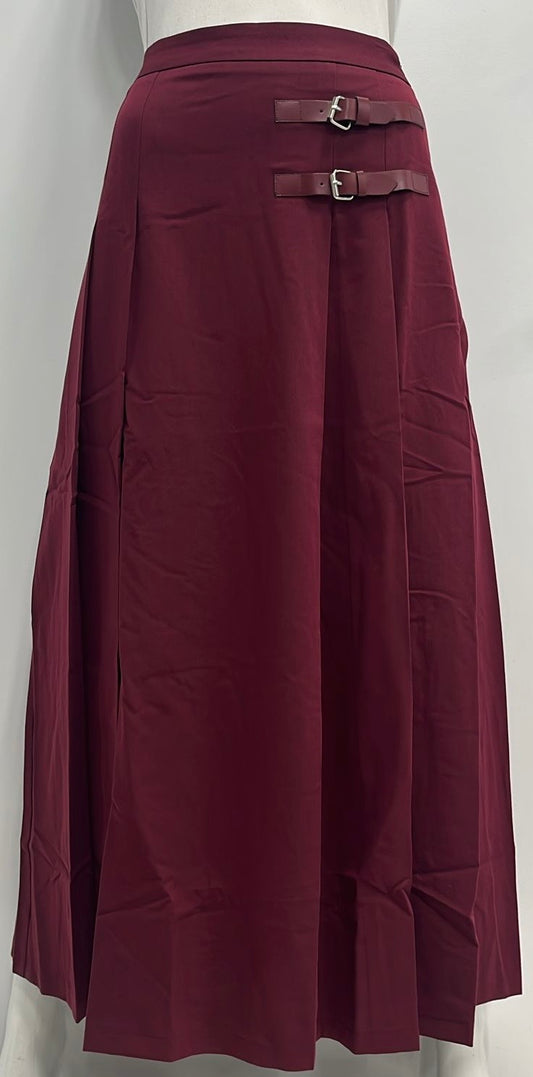 SHIFT PLEATED SKIRT W SIDE BUCKLE-MIDI BURGUNDY