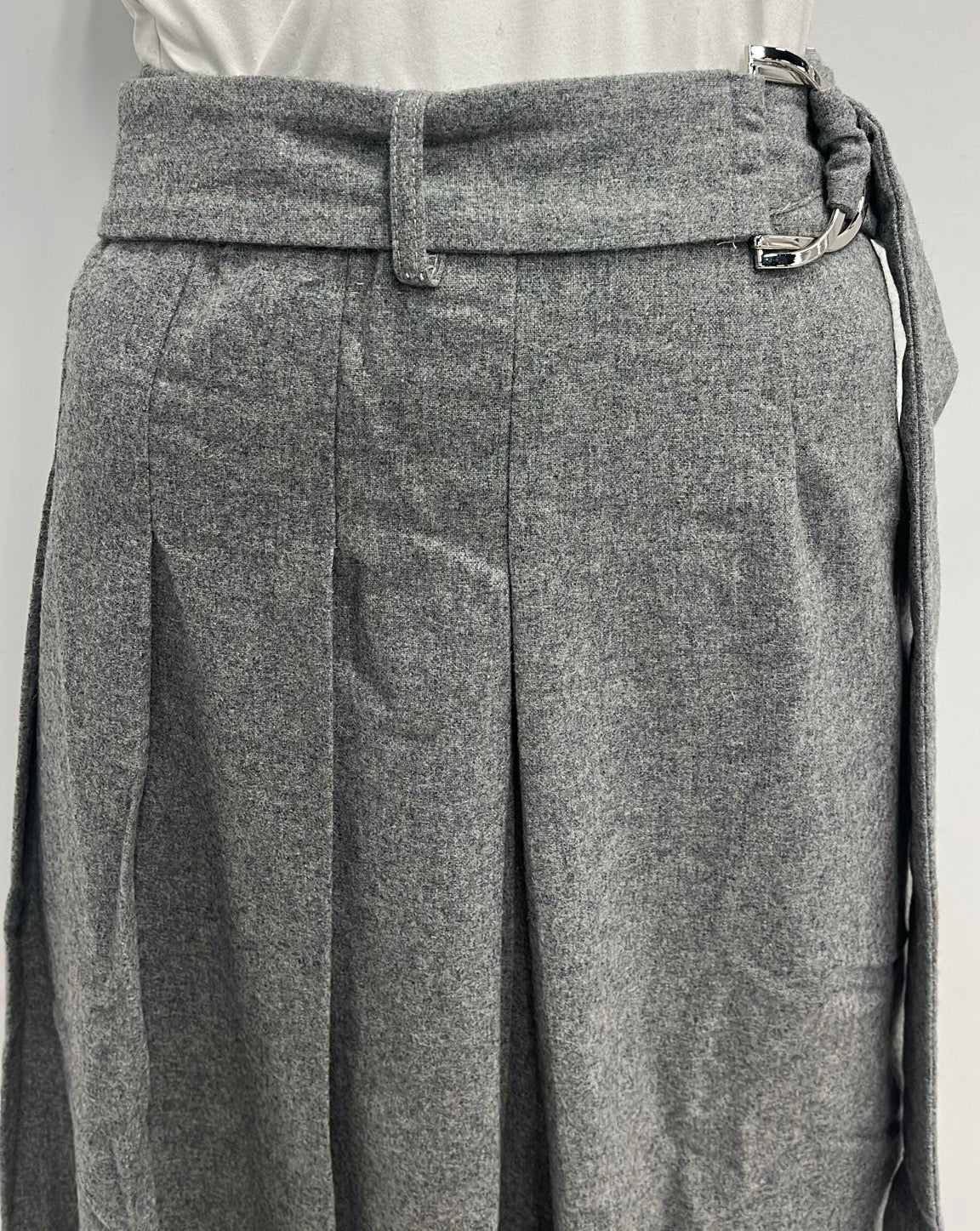 BEIGE WOOL PLEATED SKIRT W BELT-MIDI GREY