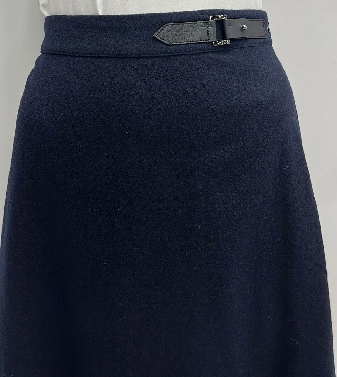 SCIACCA WOOL A-LINE SKIRT W WAIST DETAIL-MIDI NAVY