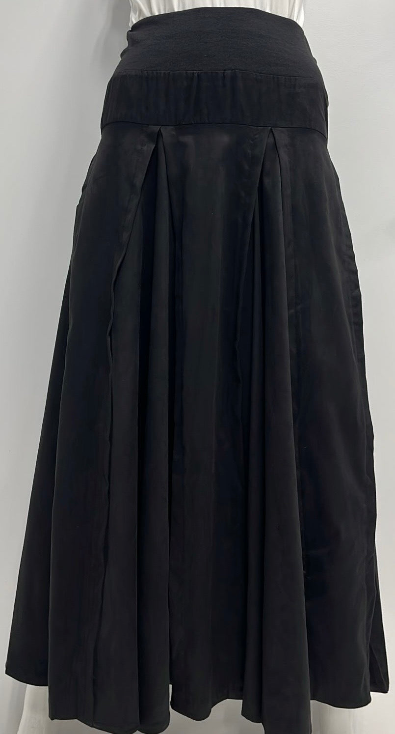 PEODE DESIGN SUEDE CIRCLE SKIRT W INSERTS-MIDI BLACK
