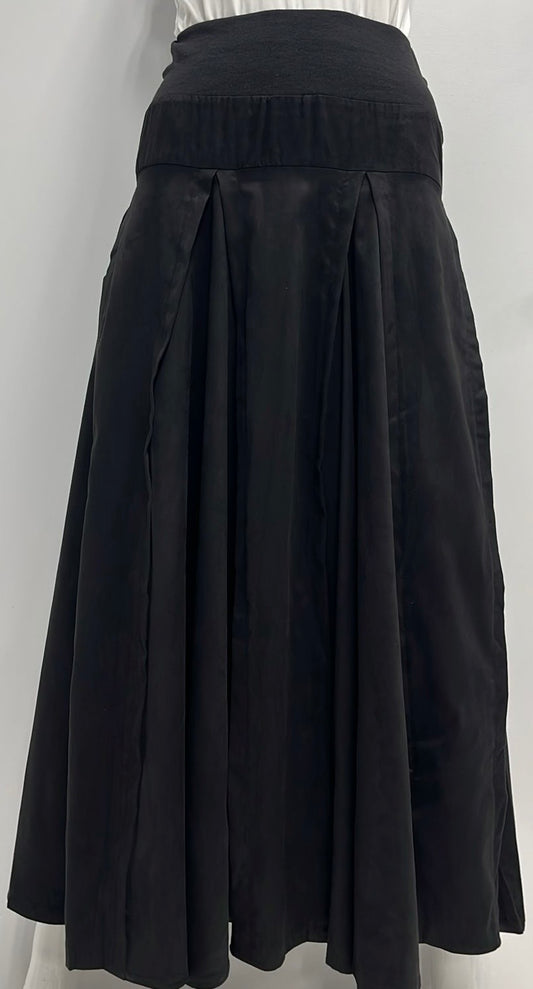 PEODE DESIGN SUEDE CIRCLE SKIRT W INSERTS-MIDI BLACK