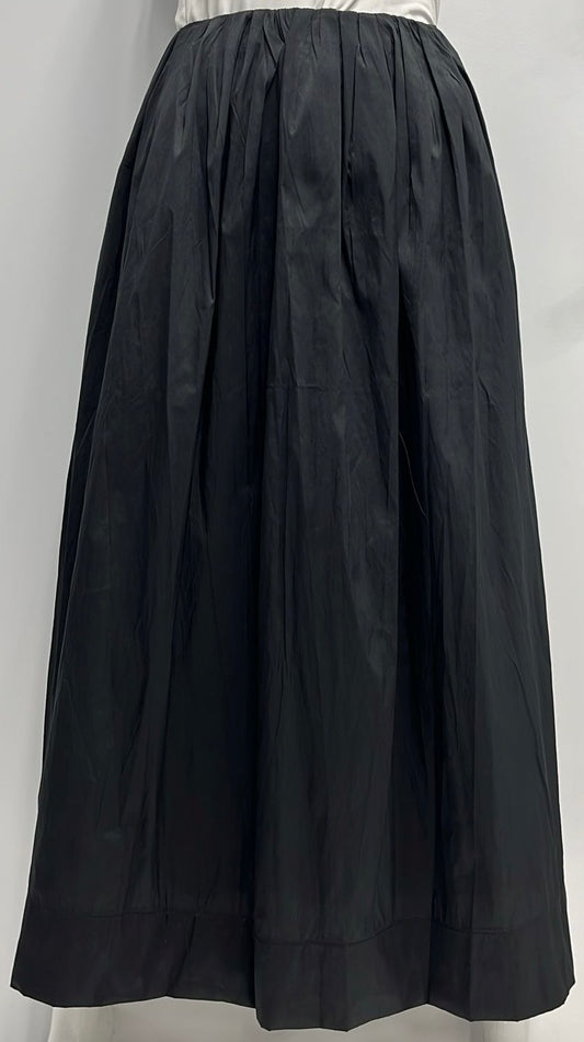 MISS ISSIPPI TAFETTA  GATHERED PLEATED SKIRT W ELASTIC WAISTBAND -MIDI BLACK
