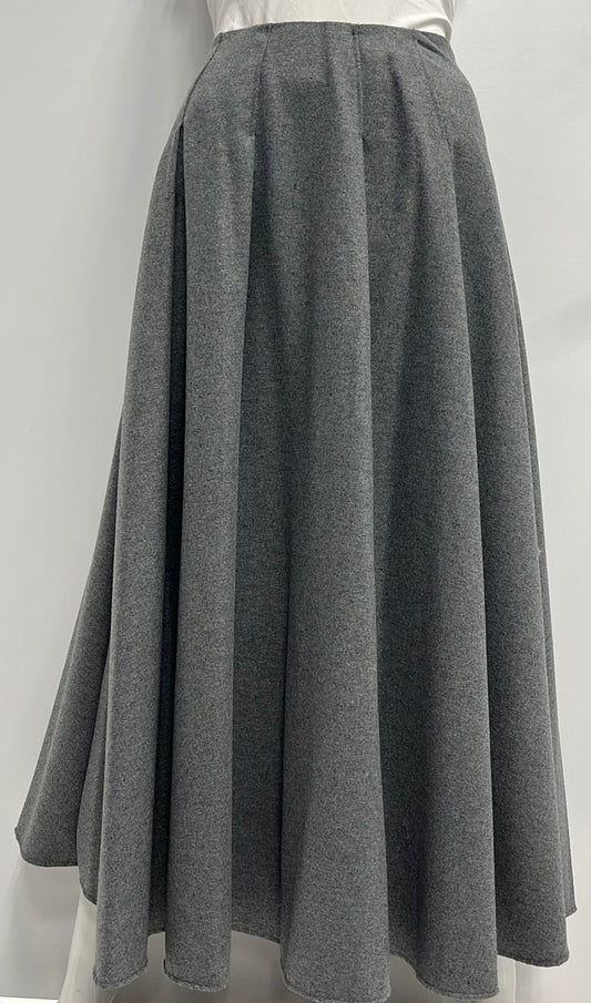 WEEKEND FLARED WOOLY SEWN DOWN PLEATS SKIRT-MIDI GREY