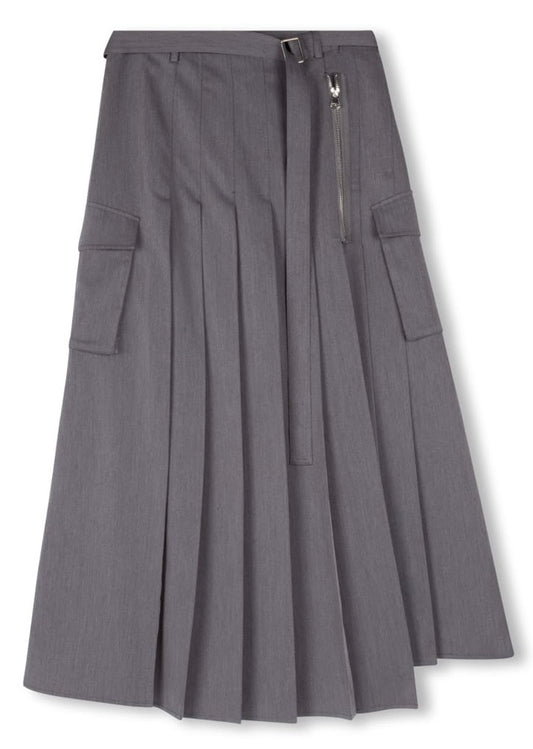 STORY PLEATED WRAP SKIRT-MIDI GREY