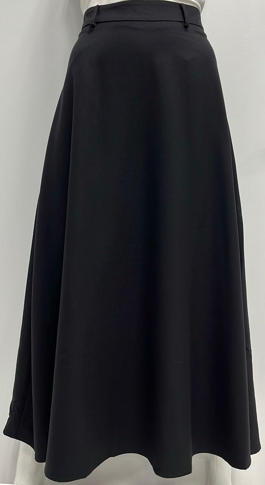 HONEYSEED WOOL FINISHED A-LINE SKIRT-MIDI BLACK