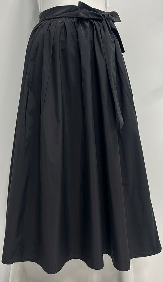 PEODE DESIGN TAFETTA SKIRT W BELT-MIDI BLACK