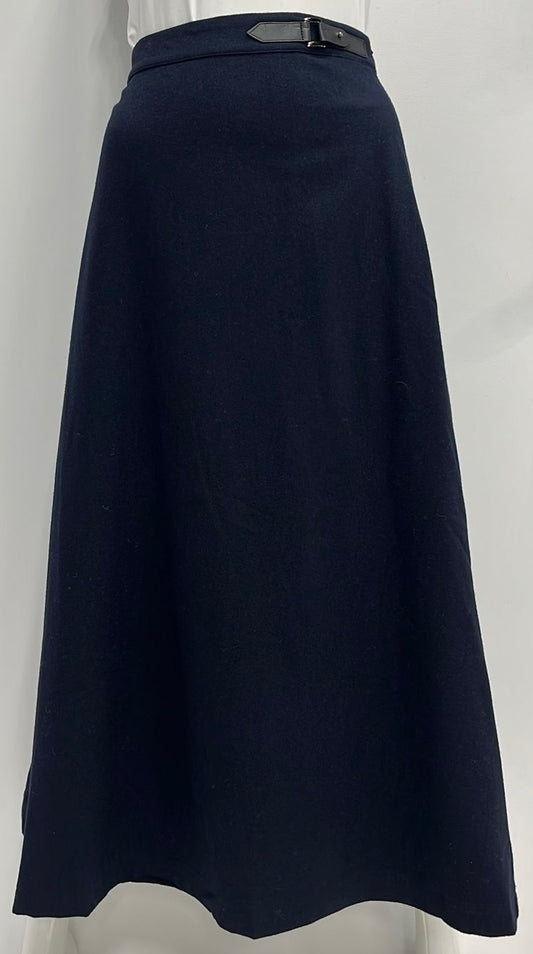 SCIACCA WOOL A-LINE SKIRT W WAIST DETAIL-MIDI NAVY