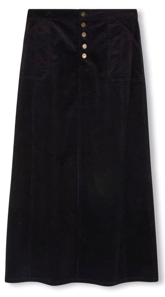 SLATE CORDUROY SKIRT W FRONT POCKETS & BUTTONS-MIDI BLACK