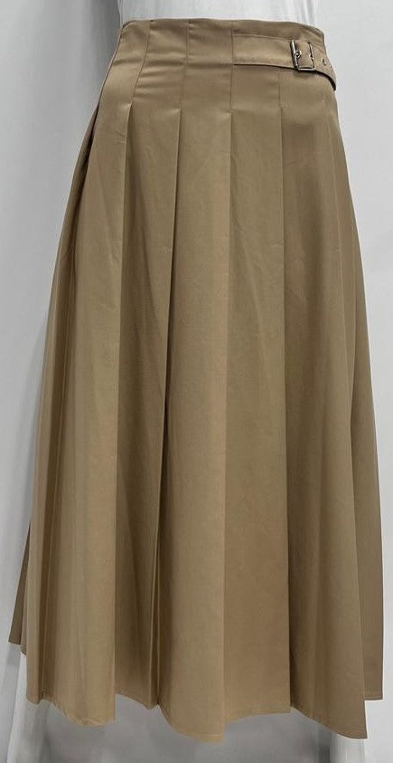 PEODE DESIGN PLEATED SKIRT W SIDE BUCKLE-MIDI BEIGE