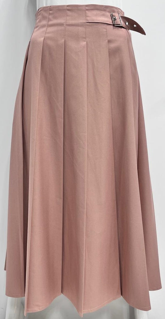 PEODE DESIGN PLEATED SKIRT W SIDE BUCKLE-MIDI PINK