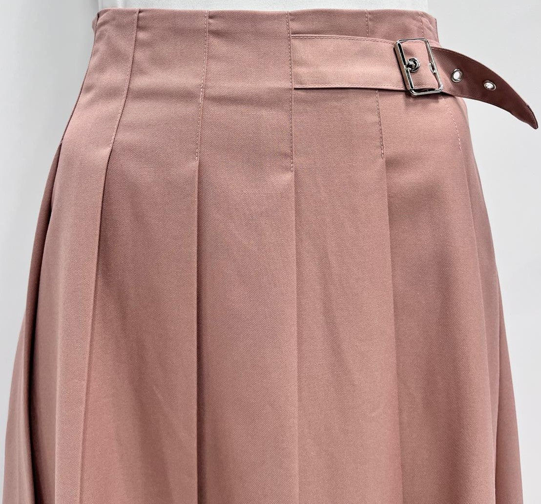 PEODE DESIGN PLEATED SKIRT W SIDE BUCKLE-MIDI PINK