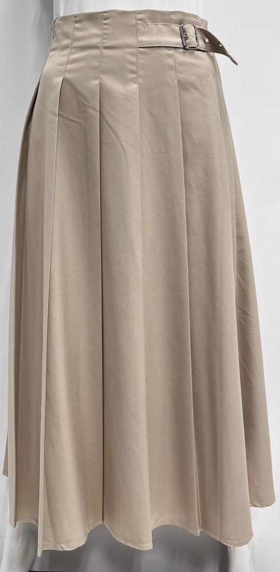 PEODE DESIGN PLEATED SKIRT W SIDE BUCKLE-MIDI STONE