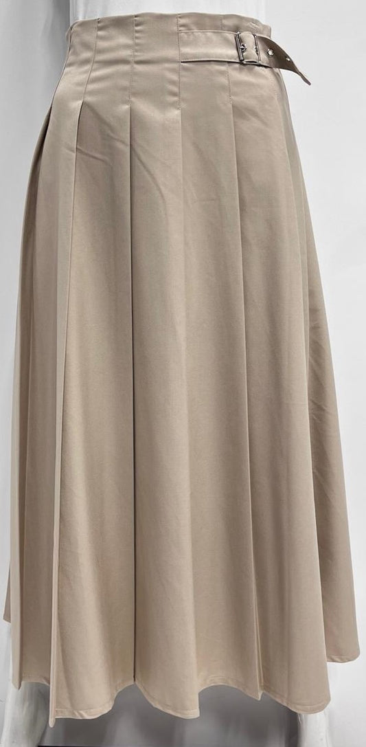 PEODE DESIGN PLEATED SKIRT W SIDE BUCKLE-MIDI STONE